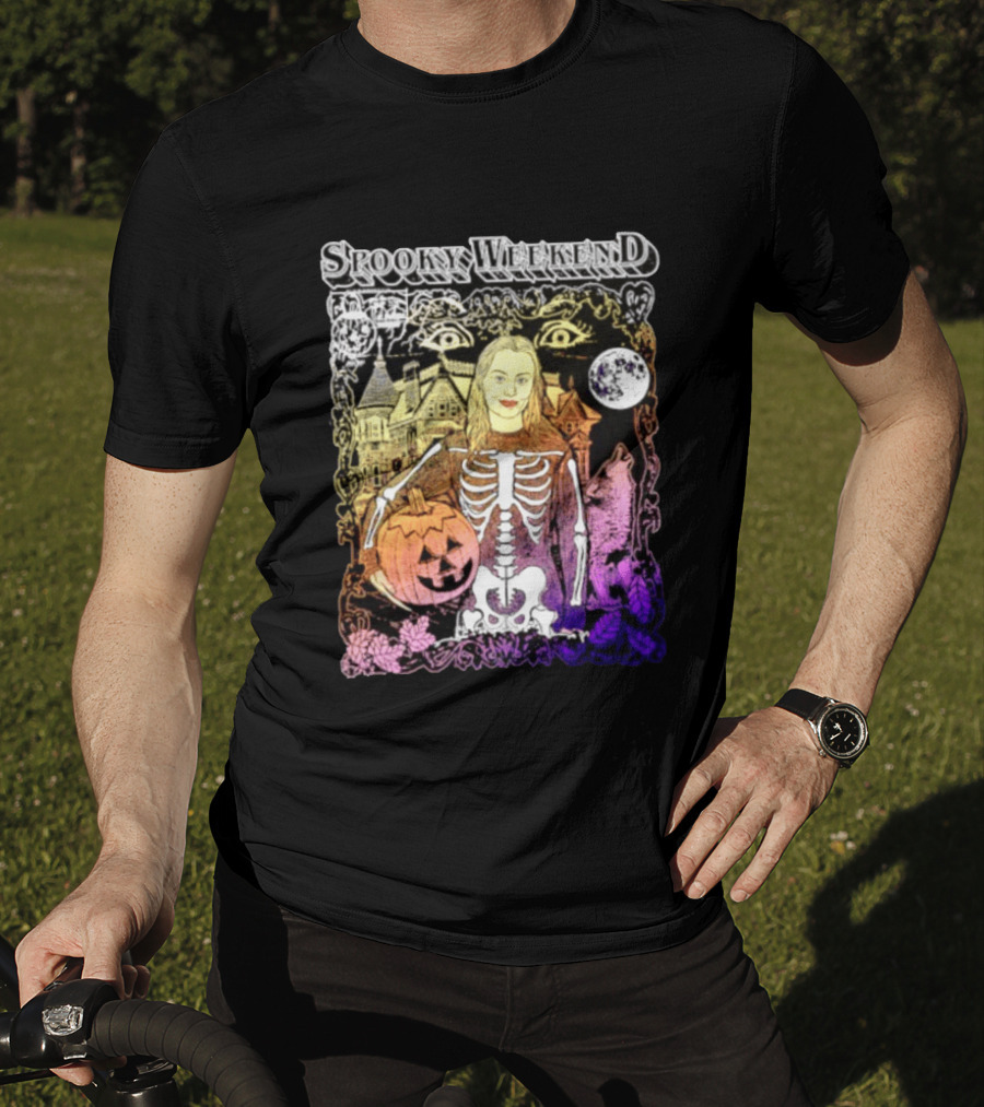 Spooky Weekend Skeleton Pumpkin Haunted House Halloween Magic Moonlit Night T-Shirt