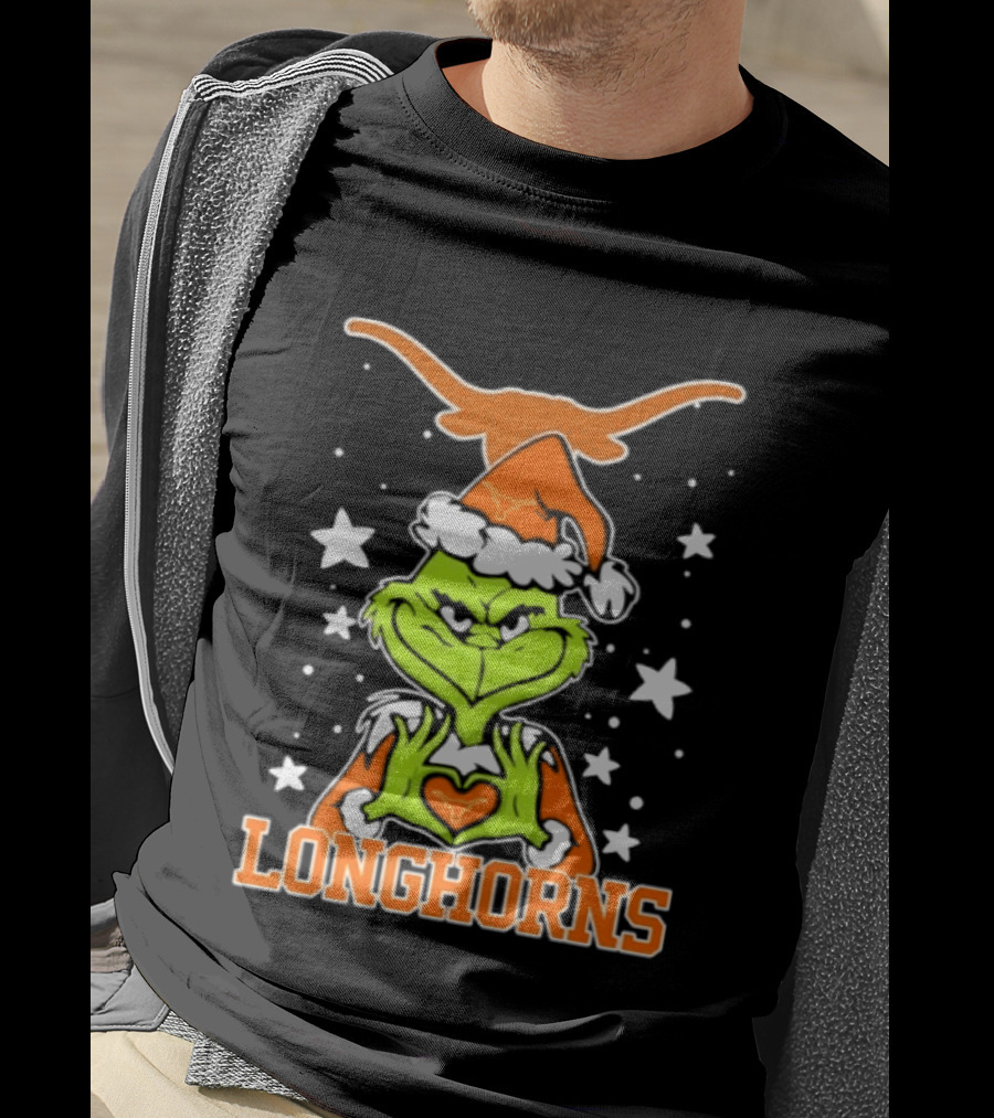 Texas Longhorns Grinch Christmas Love Hands Football 2026 T-Shirt