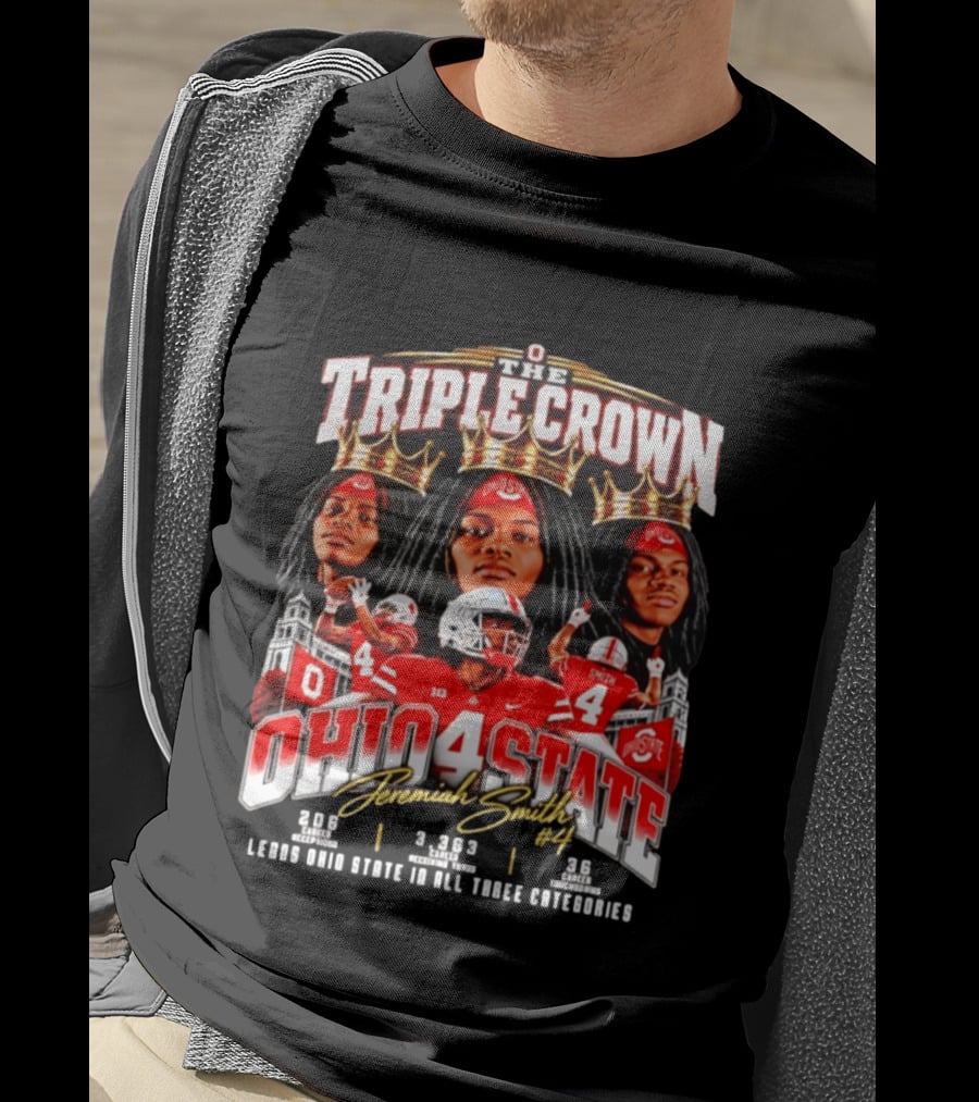 Ohio State Buckeyes Jeremiah Smith #4 The Triple Crown Leading In All Three Categories T-Shirt