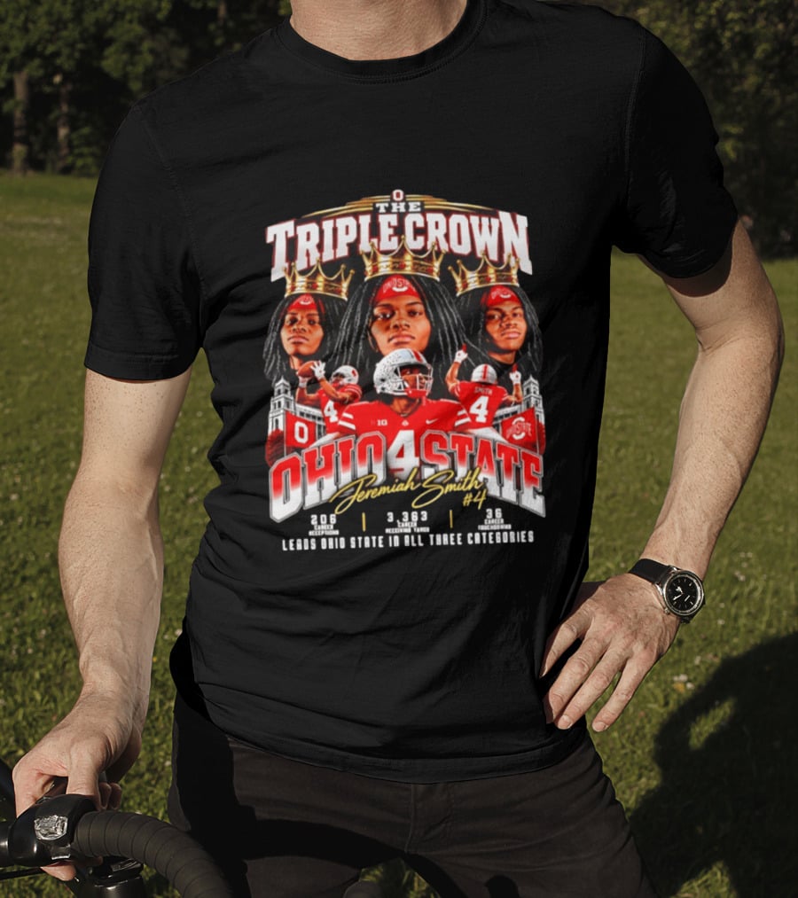 Ohio State Buckeyes Jeremiah Smith #4 The Triple Crown Leading In All Three Categories T-Shirt