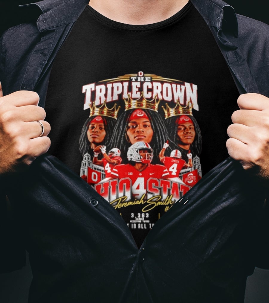Ohio State Buckeyes Jeremiah Smith #4 The Triple Crown Leading In All Three Categories T-Shirt