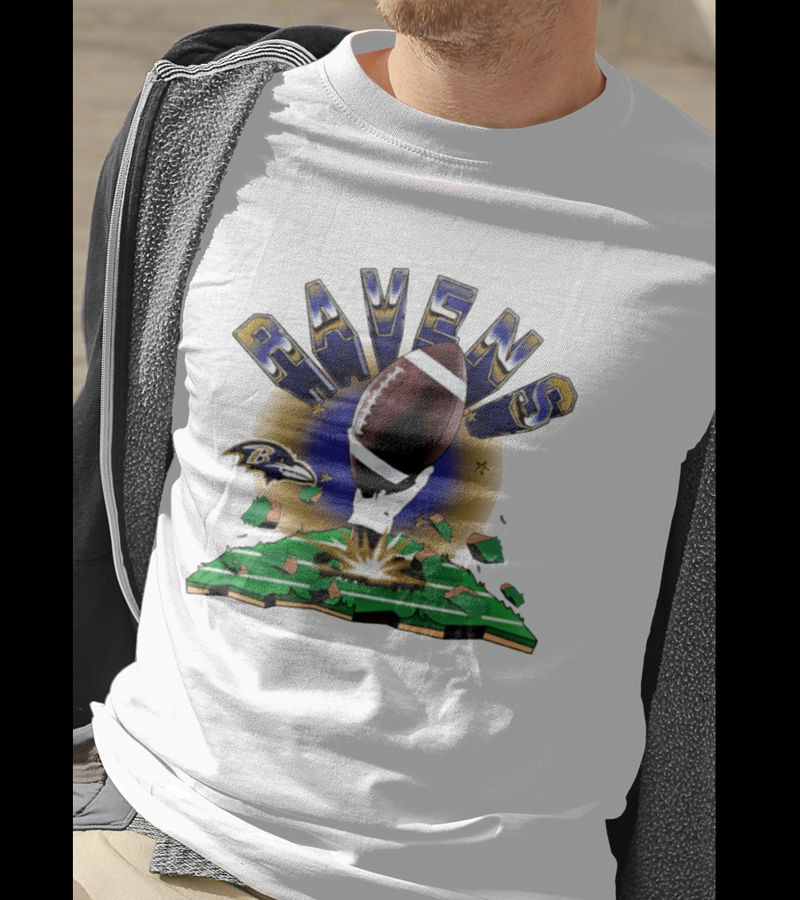 Ravens 2026 Explode Clubhouse Logo With Football And Hand Iconic Team T-Shirt