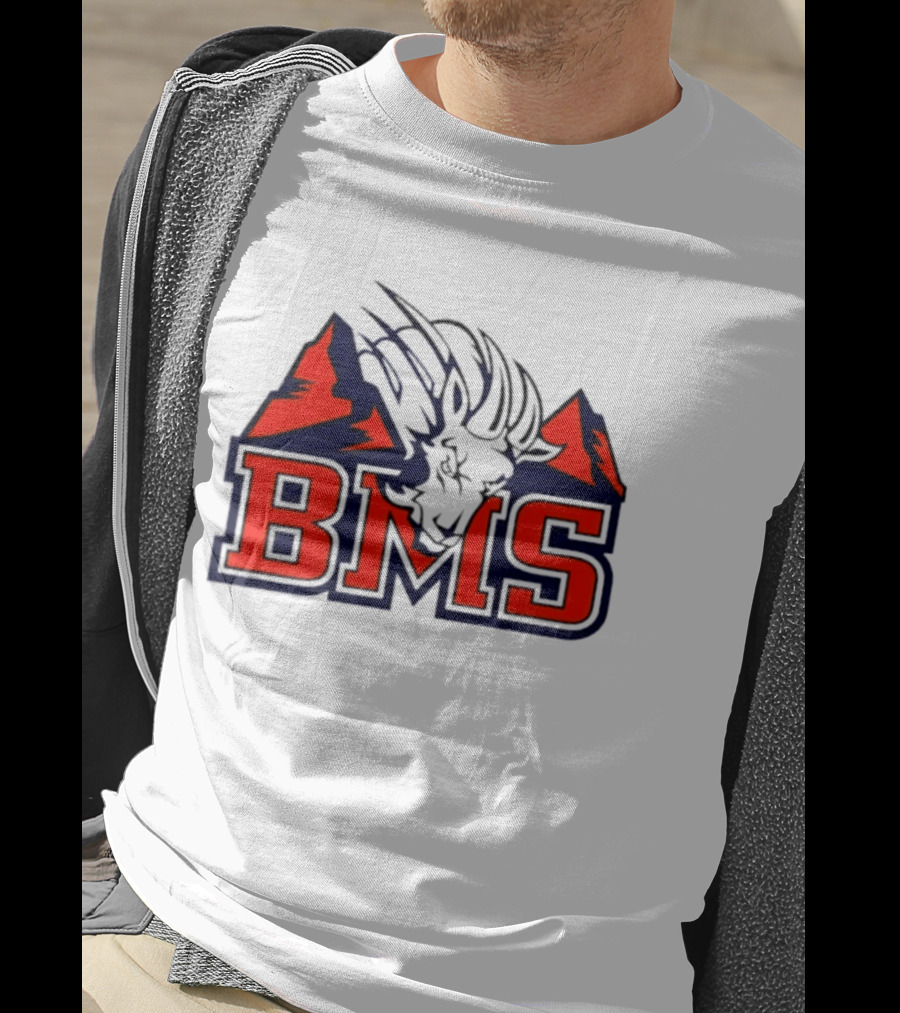 BMS Mountain Ram College Sports Iconic Red And Navy Blue T-Shirt