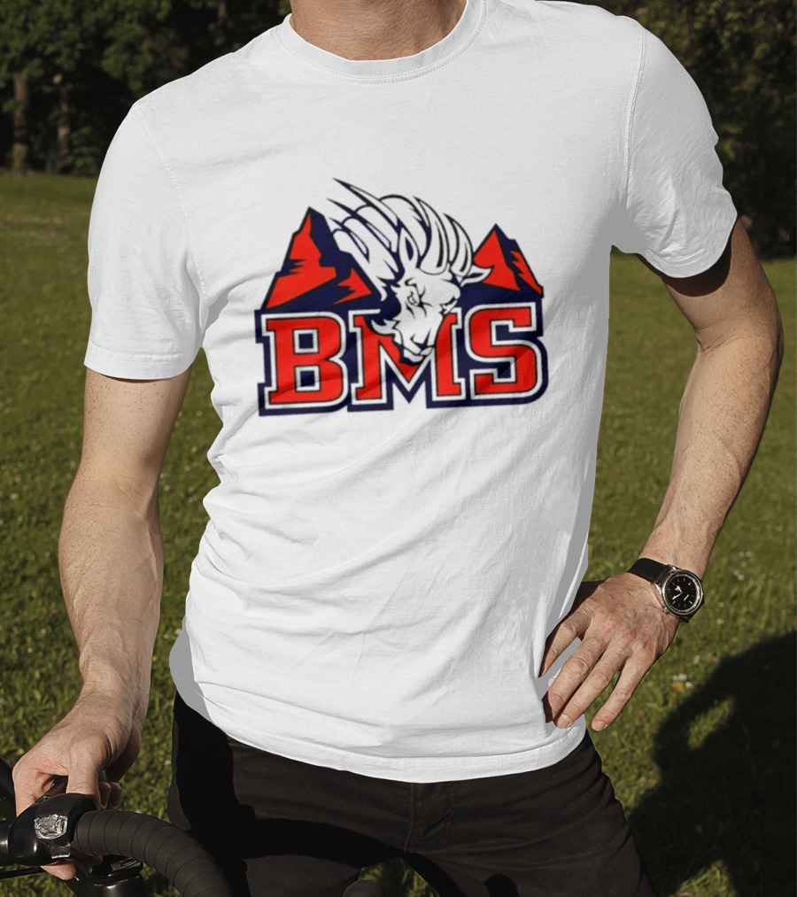 BMS Mountain Ram College Sports Iconic Red And Navy Blue T-Shirt