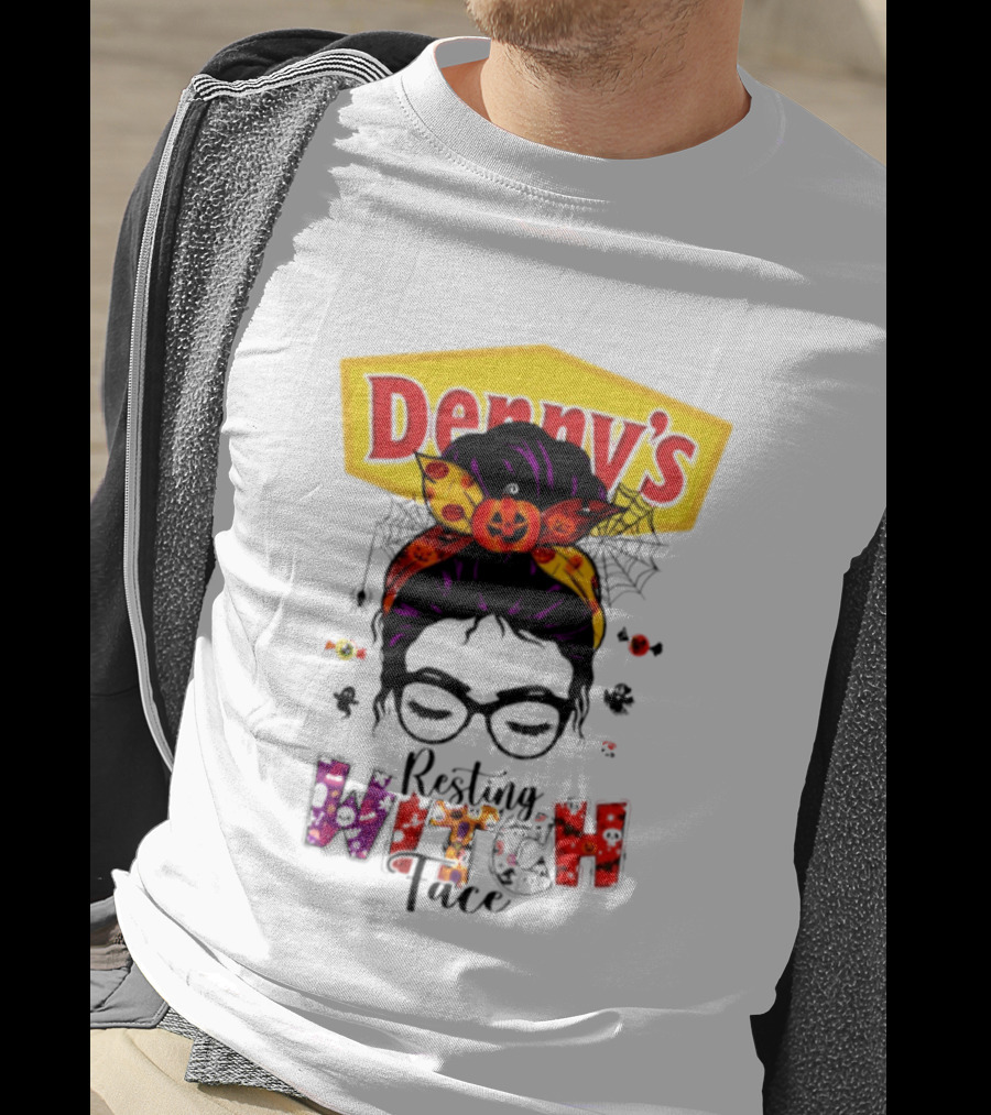 Denny's Resting Witch Face Halloween 2026 Pumpkin Headband And Web Glasses T-Shirt