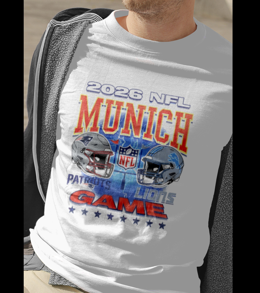 2026 NFL Munich Game New England Patriots Vs Detroit Lions Helmets T-Shirt