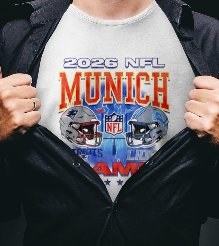 2026 NFL Munich Game New England Patriots Vs Detroit Lions Helmets T-Shirt