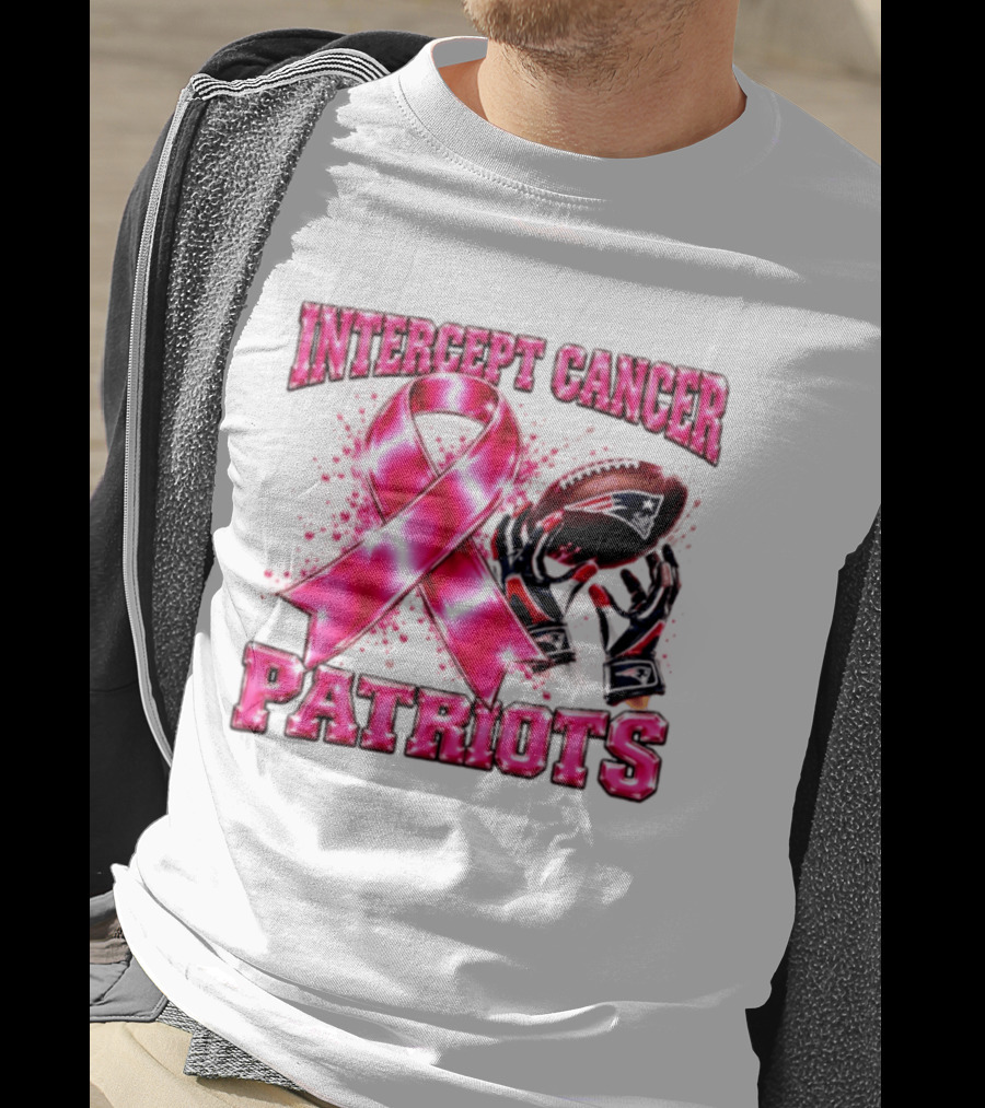 Intercept Cancer New England Patriots 2026 Football Gloves Pink Ribbon Awareness T-Shirt