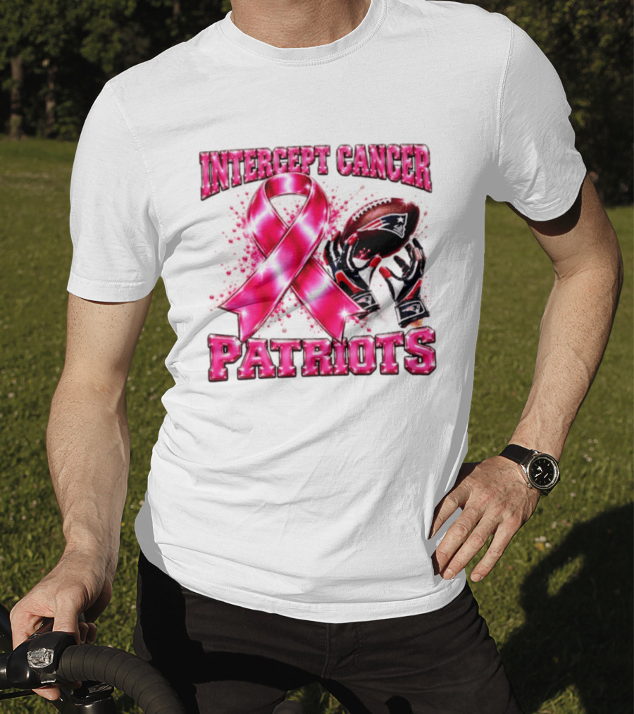 Intercept Cancer New England Patriots 2026 Football Gloves Pink Ribbon Awareness T-Shirt