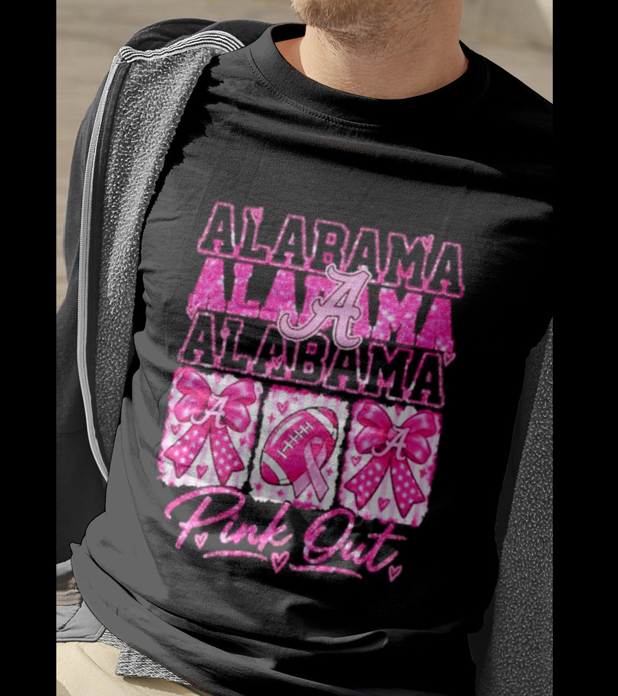 Alabama Crimson Tide A Pink Out Breast Cancer Awareness Football Bow Game Day T-Shirt