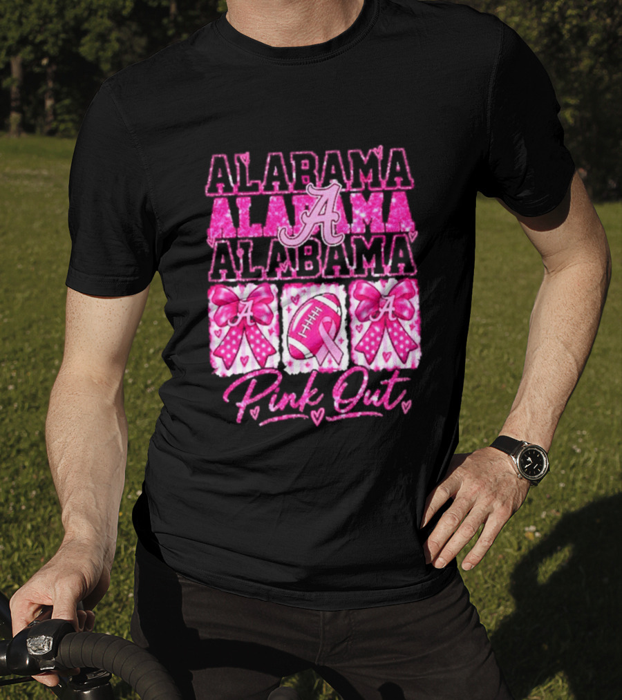 Alabama Crimson Tide A Pink Out Breast Cancer Awareness Football Bow Game Day T-Shirt