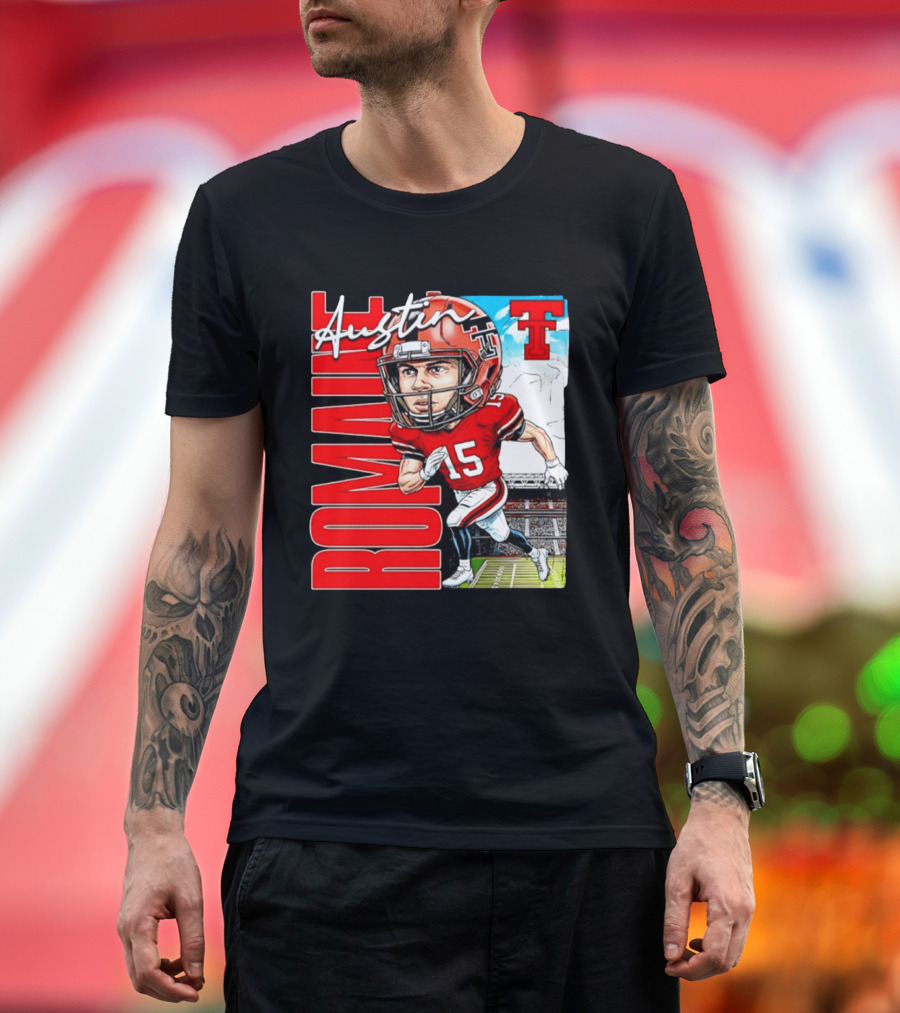 Austin Romaine Texas Tech Red Raiders Football NCAA Stadium Caricature T-Shirt