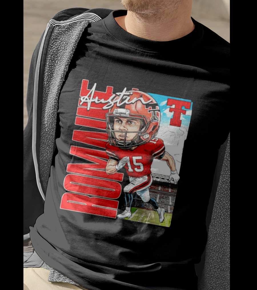 Austin Romaine Texas Tech Red Raiders Football NCAA Stadium Caricature T-Shirt