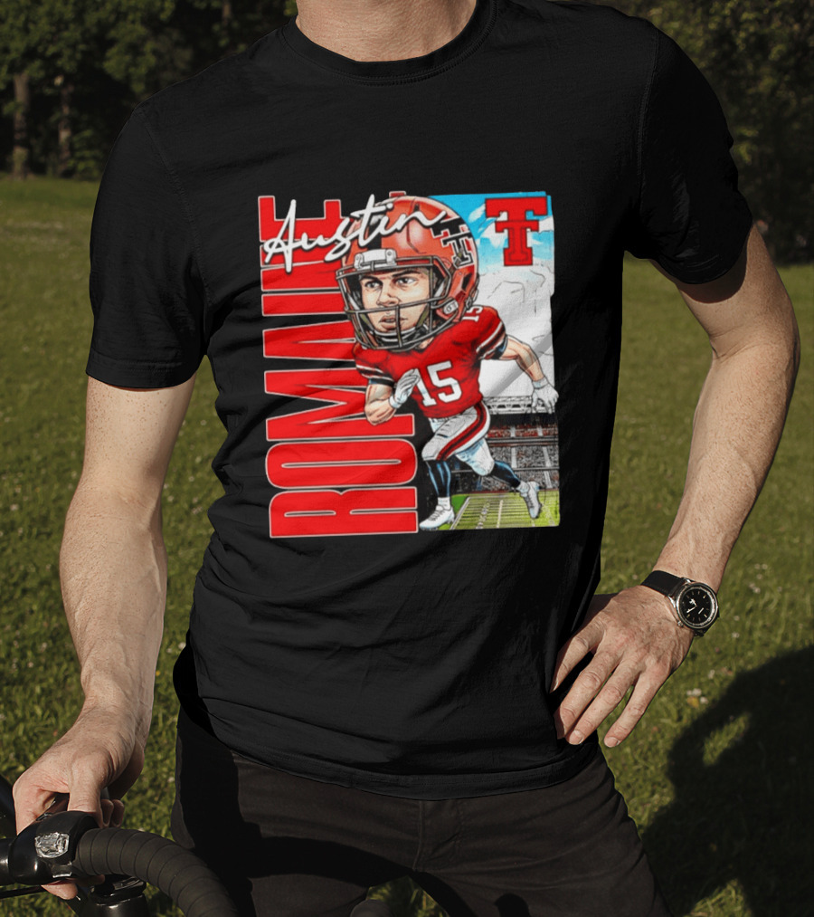 Austin Romaine Texas Tech Red Raiders Football NCAA Stadium Caricature T-Shirt