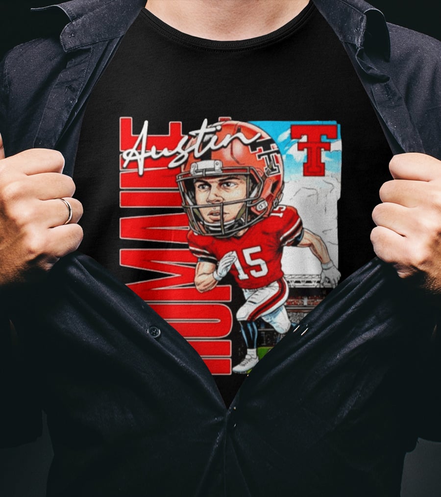 Austin Romaine Texas Tech Red Raiders Football NCAA Stadium Caricature T-Shirt