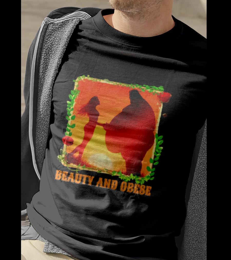 Beauty And Obese Romantic Satire With Sunset Silhouette And Roses T-Shirt