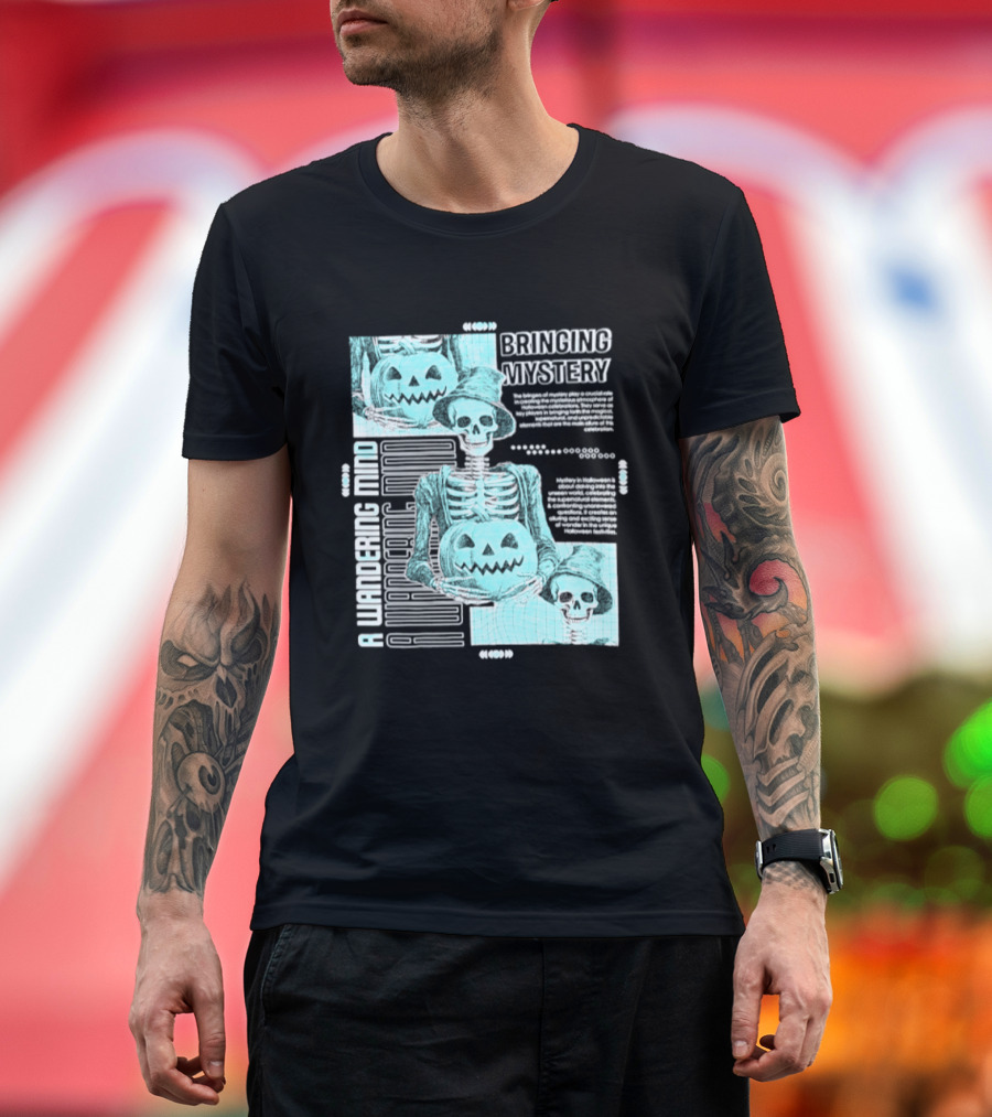 Bringing Mystery A Wandering Mind Halloween Skeleton Pumpkin T-Shirt