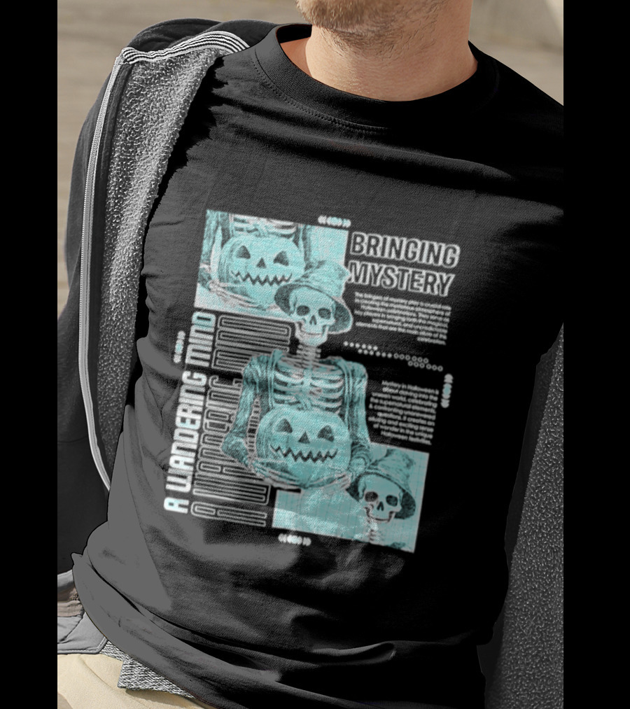 Bringing Mystery A Wandering Mind Halloween Skeleton Pumpkin T-Shirt