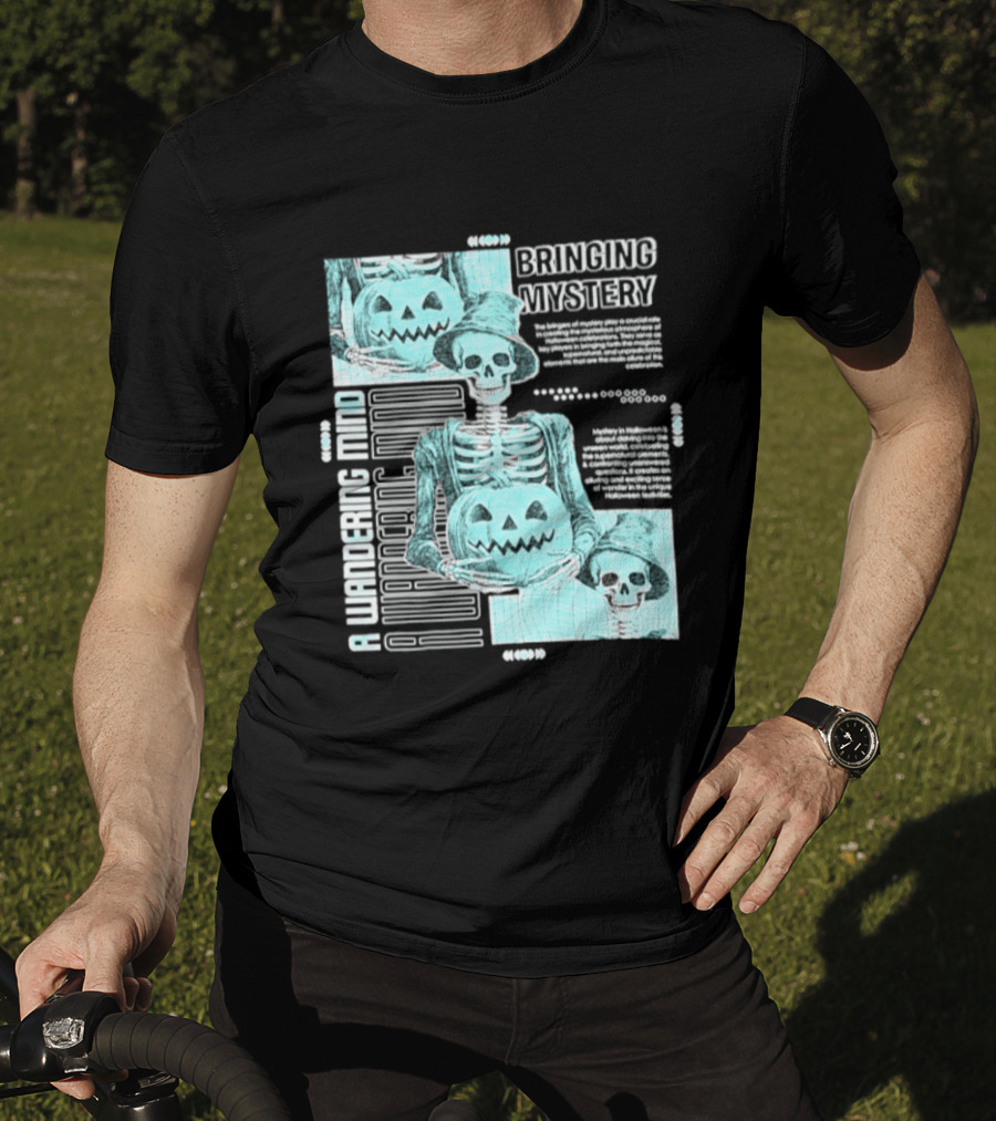Bringing Mystery A Wandering Mind Halloween Skeleton Pumpkin T-Shirt