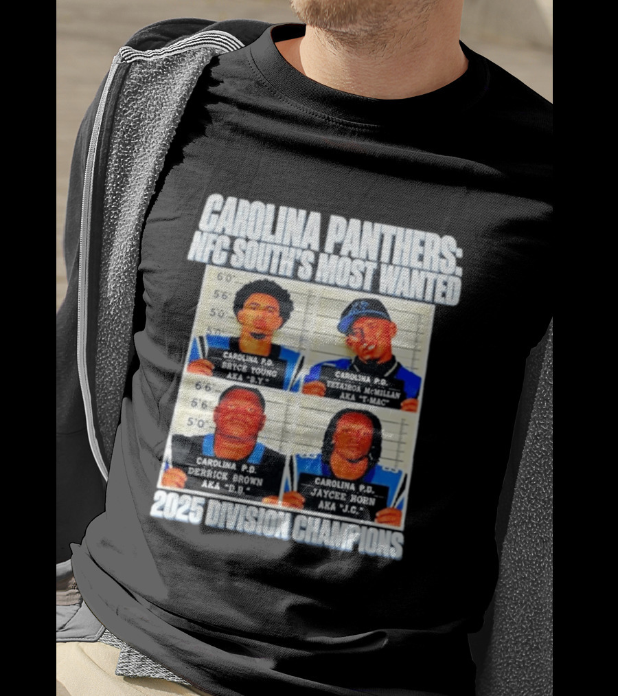 Carolina Panthers NFC South's Most Wanted Bryce Young Derrick Brown Jaycee Horn 2025 Division Champions T-Shirt