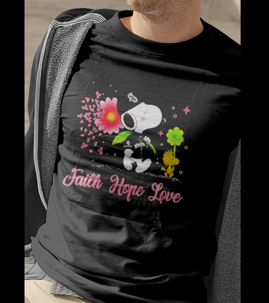 Chicago White Sox Snoopy Faith Hope Love Breast Cancer Awareness 2026 T-Shirt