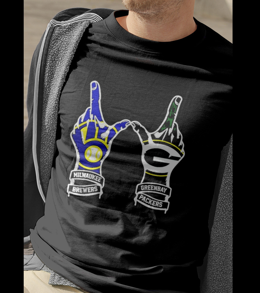 Milwaukee Brewers And Green Bay Packers Hand Gesture Wisconsin Sports Pride T-Shirt