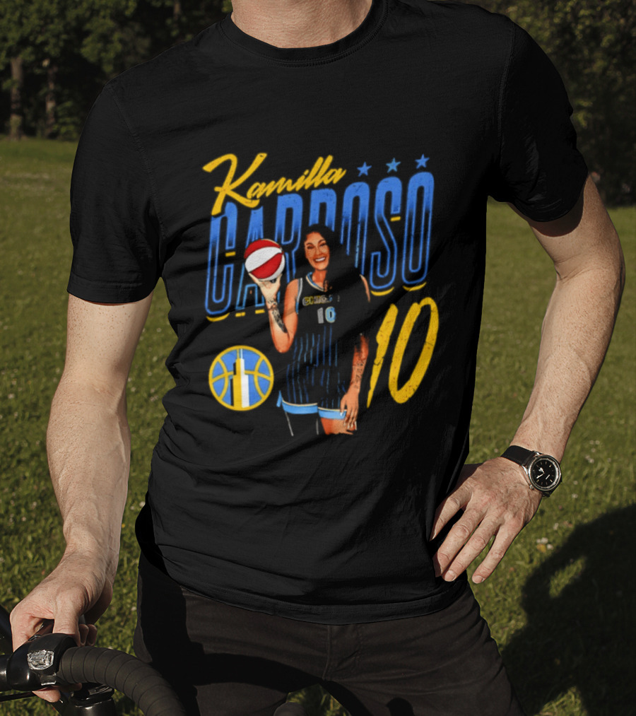 Kamilla Cardoso Chicago Sky 10 WNBA Player With Basketball T-Shirt