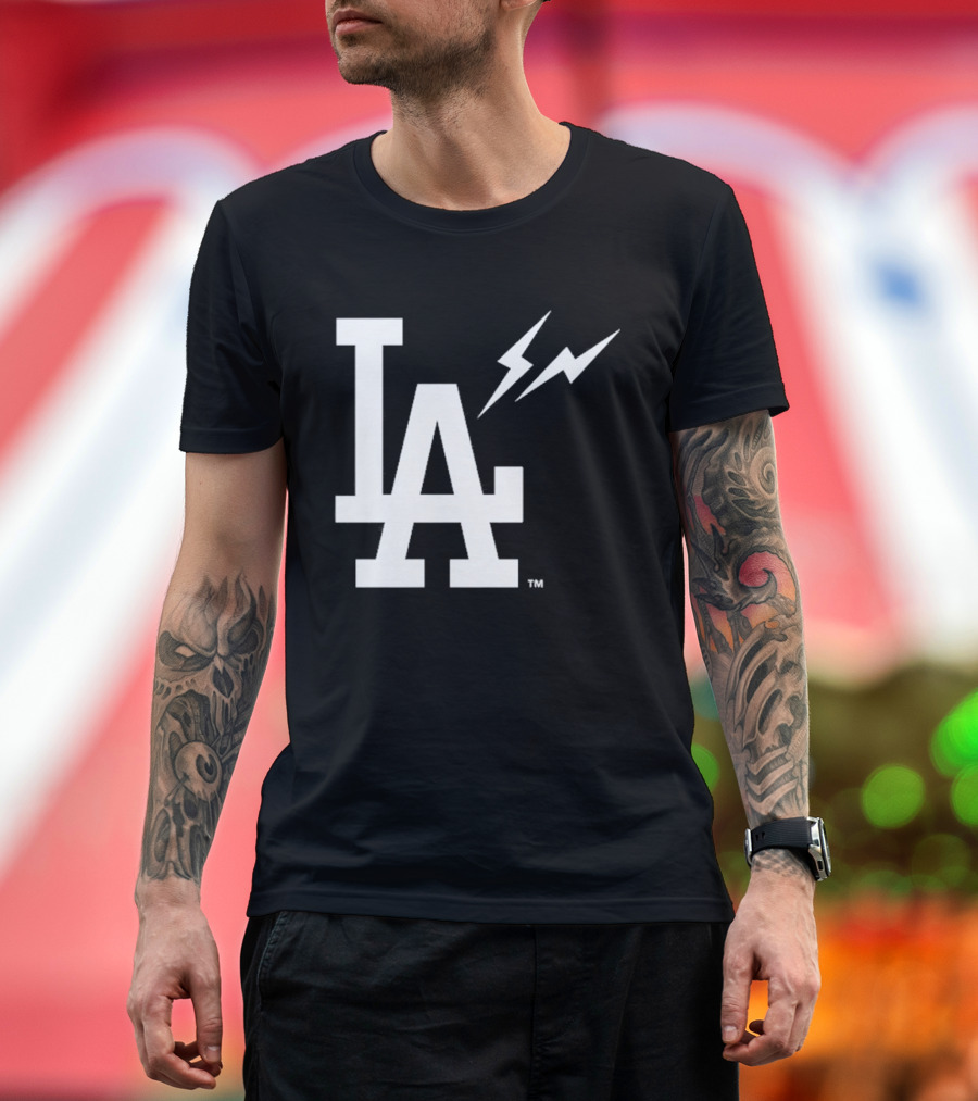 Los Angeles Dodgers Fragment LA Thunder Lightning Bolt T-Shirt