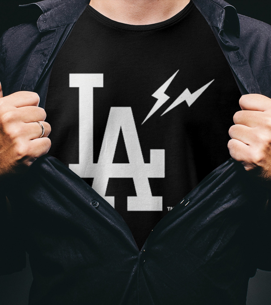Los Angeles Dodgers Fragment LA Thunder Lightning Bolt T-Shirt