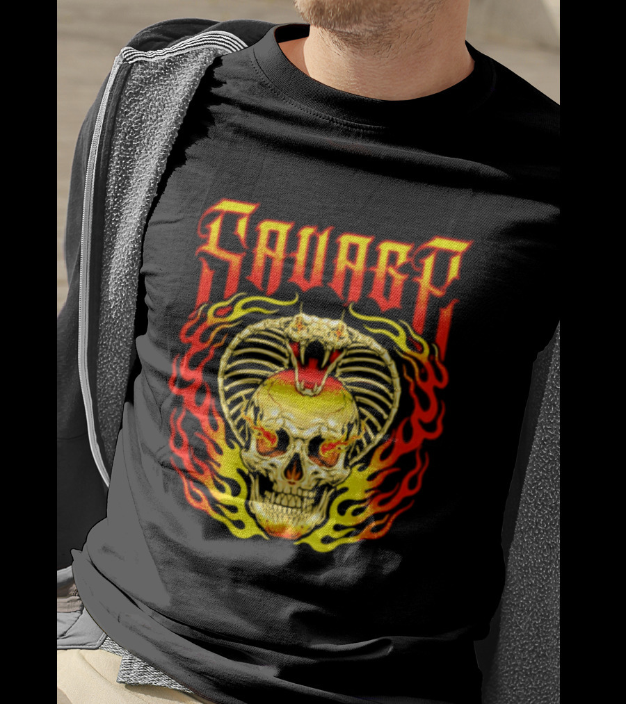 Savage Cobra Skull Fire Fusion Streetwear T-Shirt