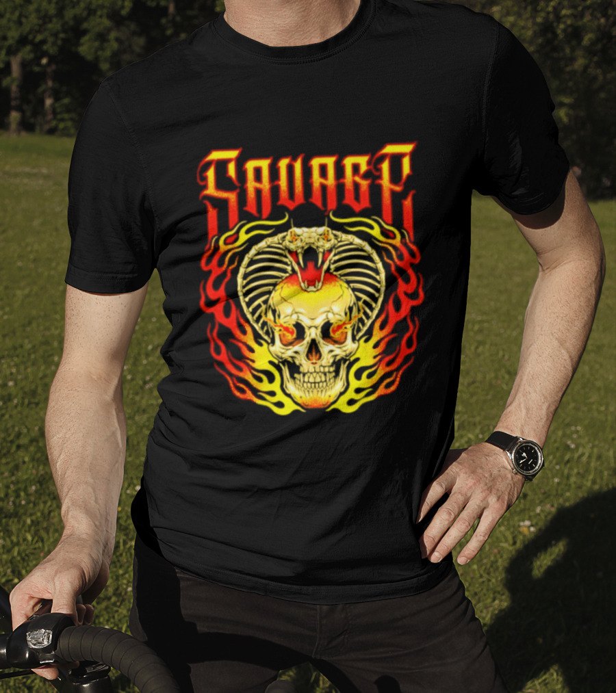 Savage Cobra Skull Fire Fusion Streetwear T-Shirt