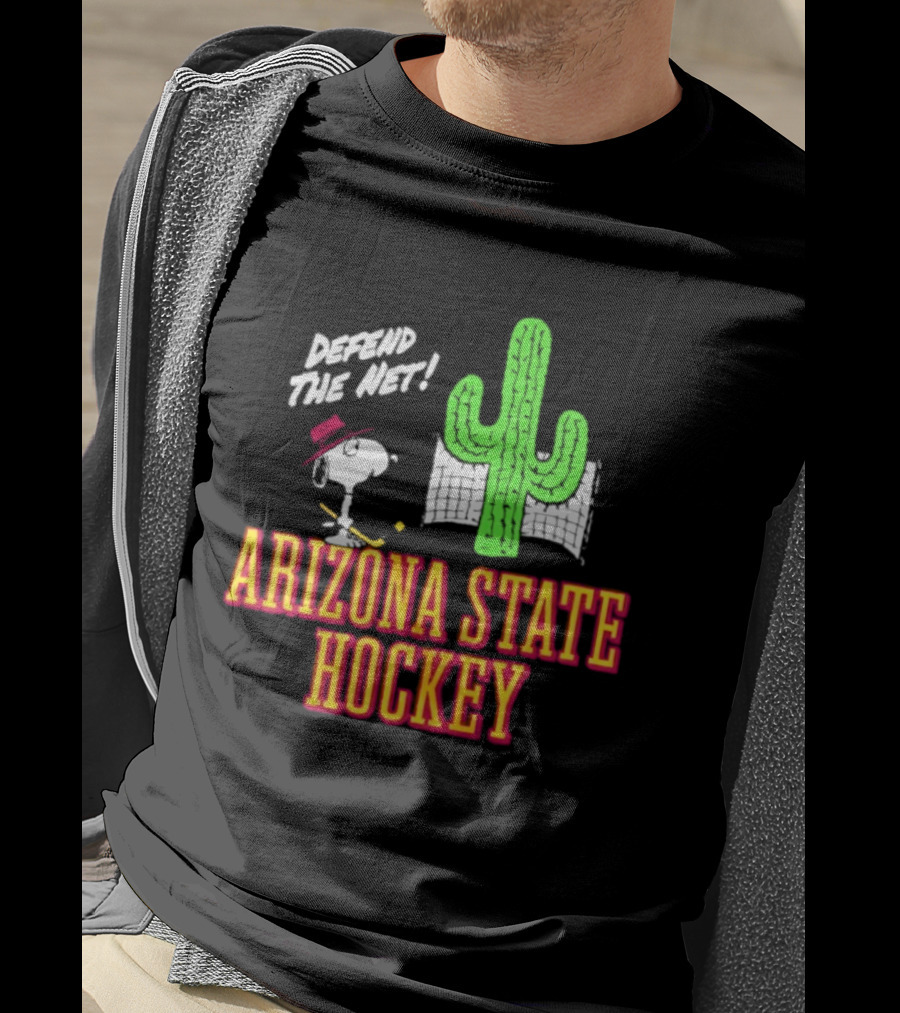 Defend The Net Arizona State Hockey Snoopy Cactus T-Shirt