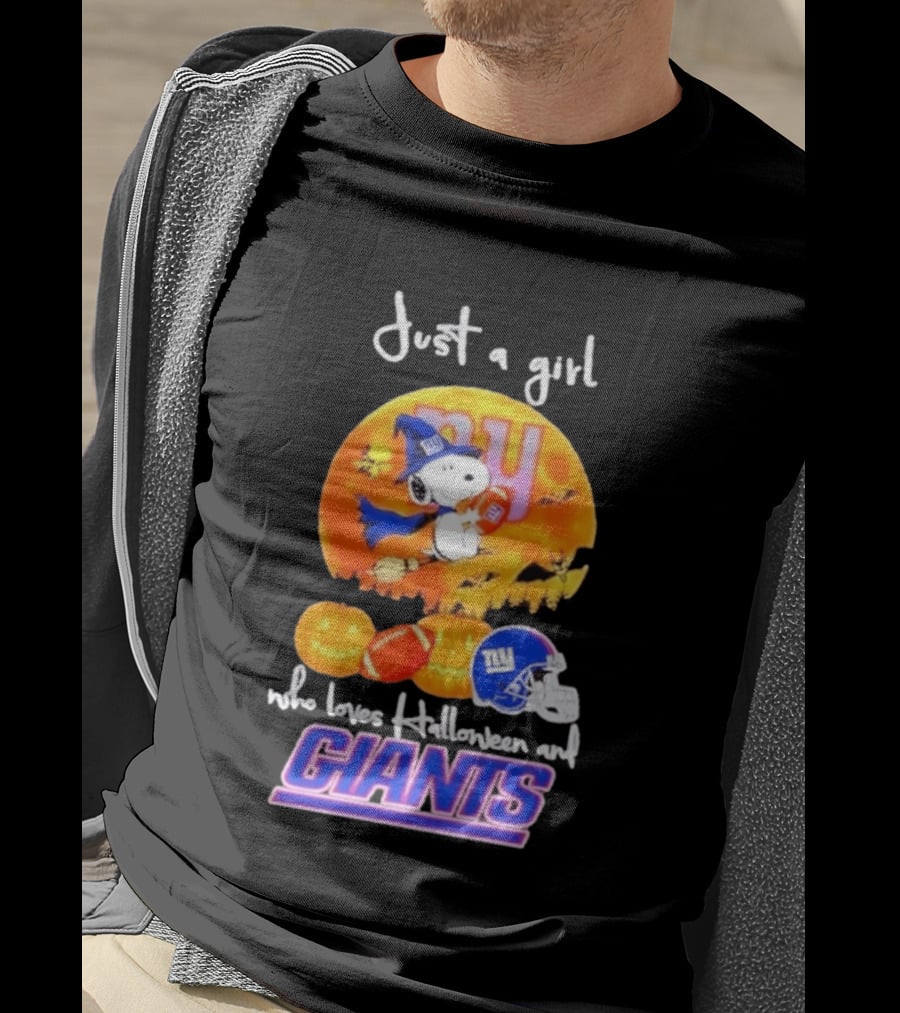 Just A Girl Who Loves Halloween New York Giants Snoopy Woodstock T-Shirt