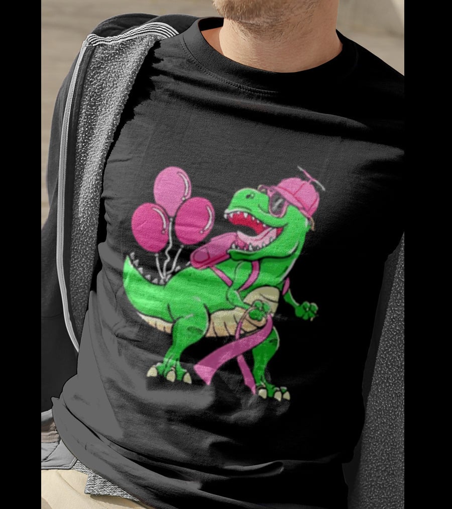 T Rex Party With Pink Balloons And Ribbon Accessories T-Shirt