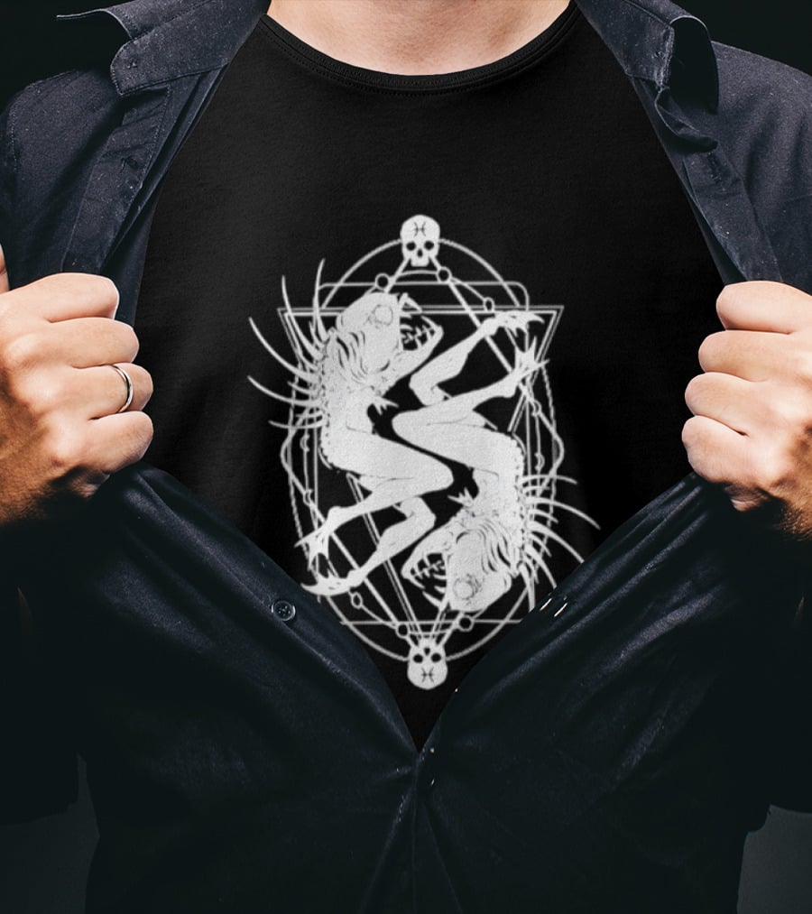 Pisces Zodiac Skull Fish Astrology Gothic Symbolism T-Shirt