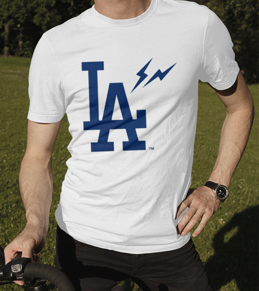 Los Angeles Dodgers Fragment Collaboration LA Thunder Lightning Bolt T-Shirt