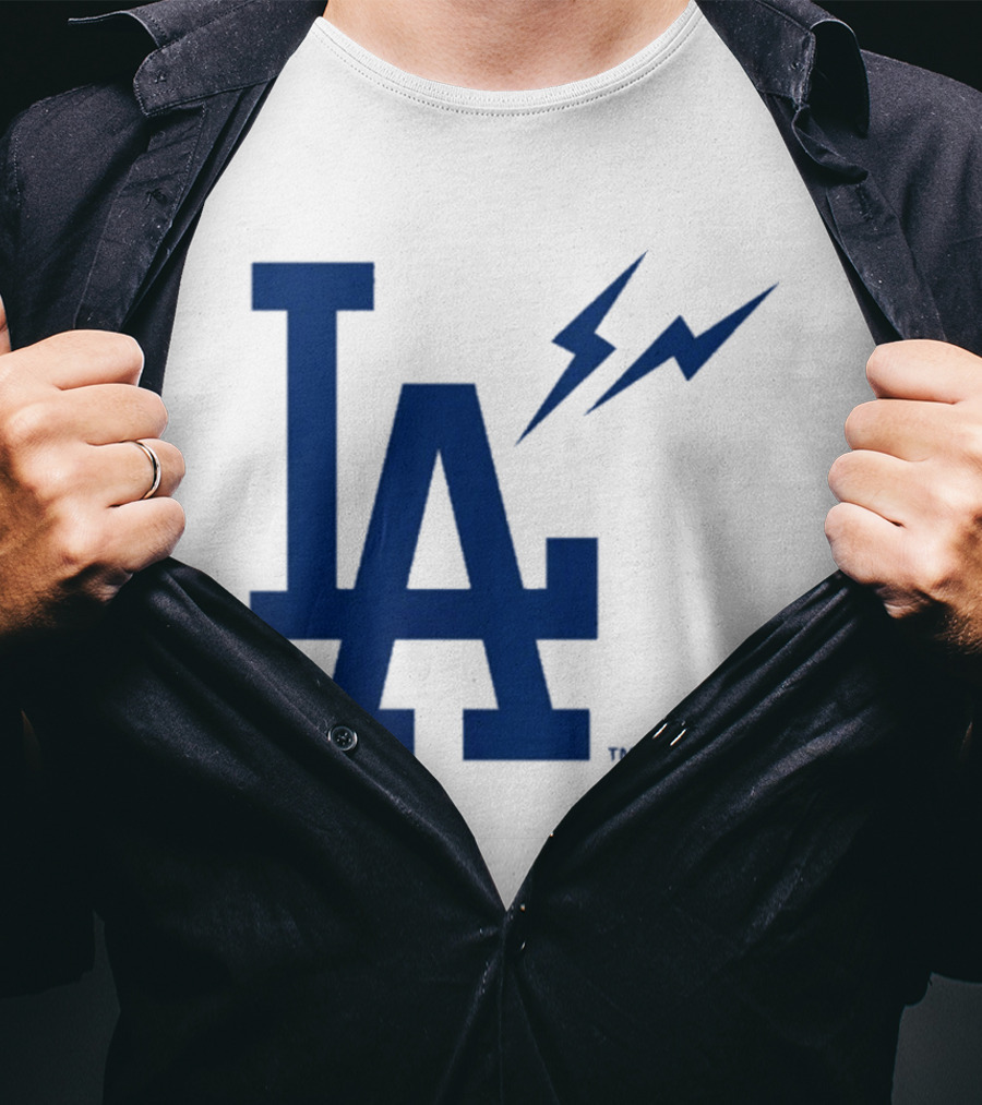 Los Angeles Dodgers Fragment Collaboration LA Thunder Lightning Bolt T-Shirt