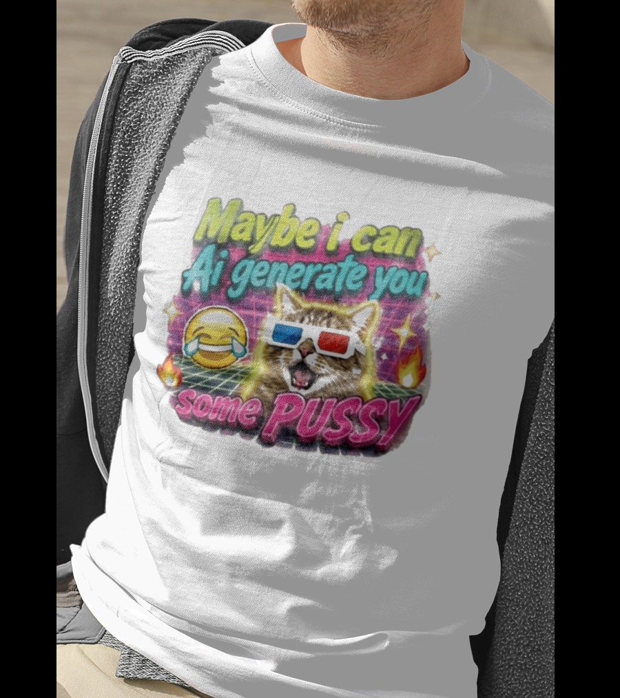 Maybe I Can Ai Generate You Some Pussy Emoji Cat 3D Glasses T-Shirt