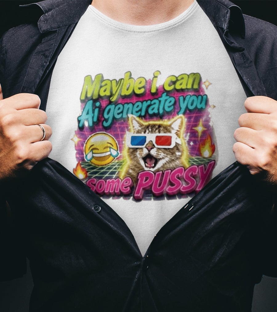 Maybe I Can Ai Generate You Some Pussy Emoji Cat 3D Glasses T-Shirt