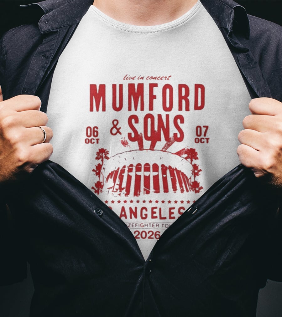 Live In Concert Mumford & Sons October 6 7 Los Angeles Prizefighter Tour 2026 T-Shirt