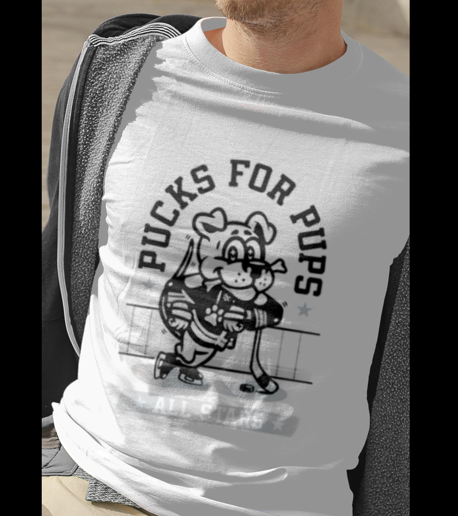 Pucks For Pups All Stars Hockey Dog With Hockey Stick T-Shirt