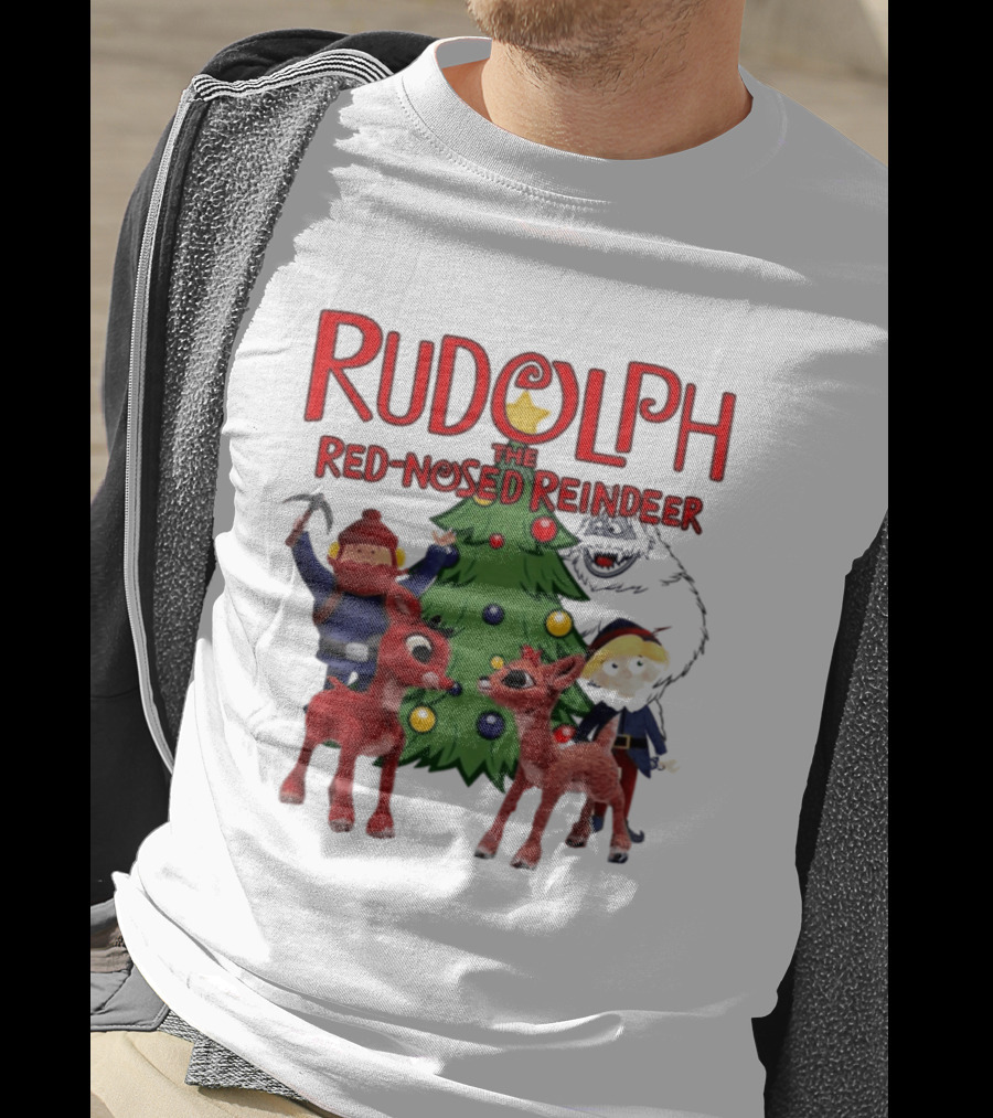 Rudolph The Red Nosed Reindeer Christmas Tree With Characters And Star T-Shirt