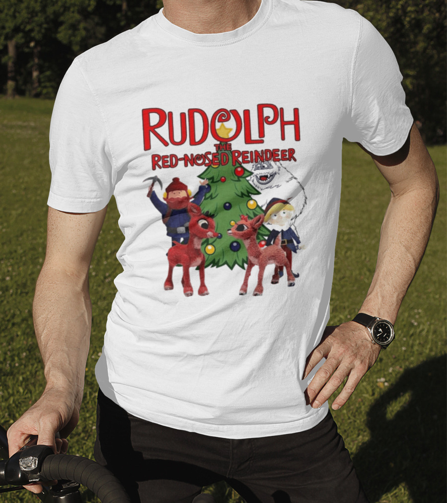 Rudolph The Red Nosed Reindeer Christmas Tree With Characters And Star T-Shirt
