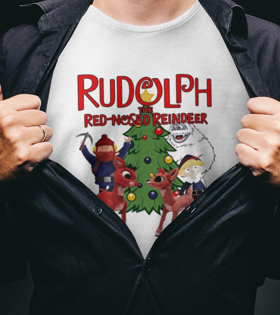 Rudolph The Red Nosed Reindeer Christmas Tree With Characters And Star T-Shirt