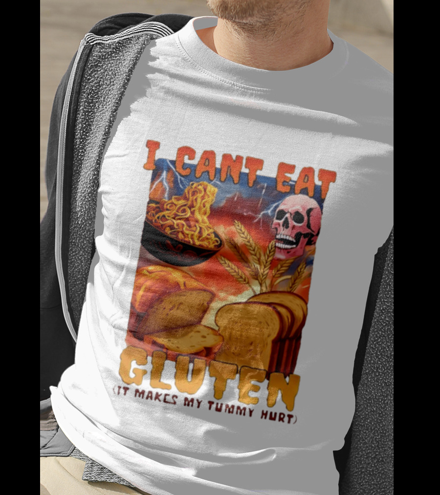 I Cant Eat Gluten Skull Bread Noodles Lightning T-Shirt
