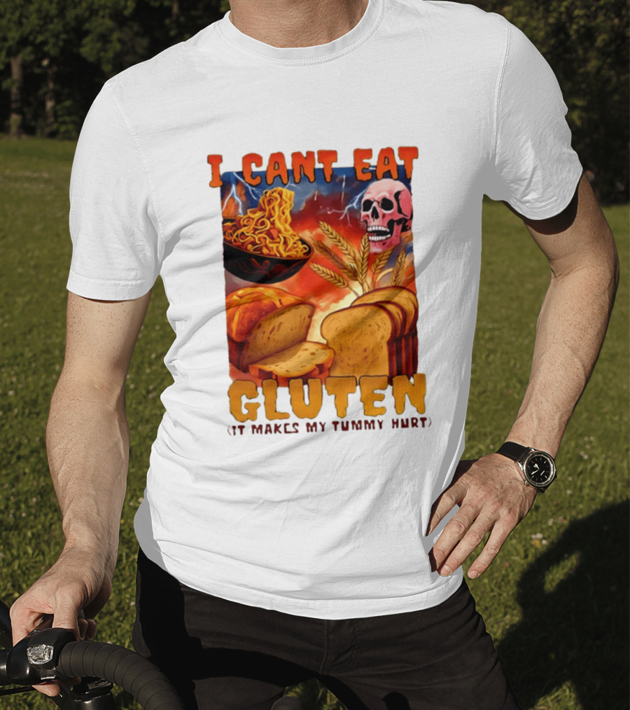 I Cant Eat Gluten Skull Bread Noodles Lightning T-Shirt