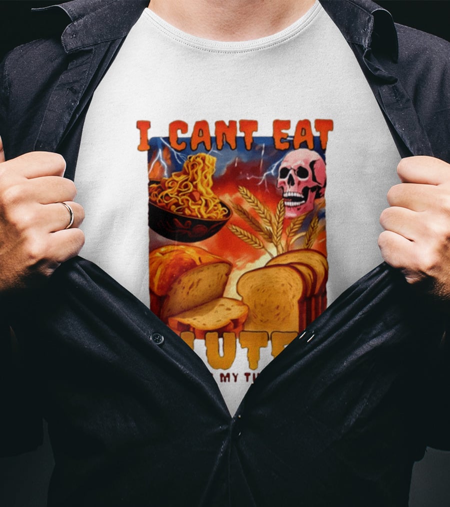 I Cant Eat Gluten Skull Bread Noodles Lightning T-Shirt