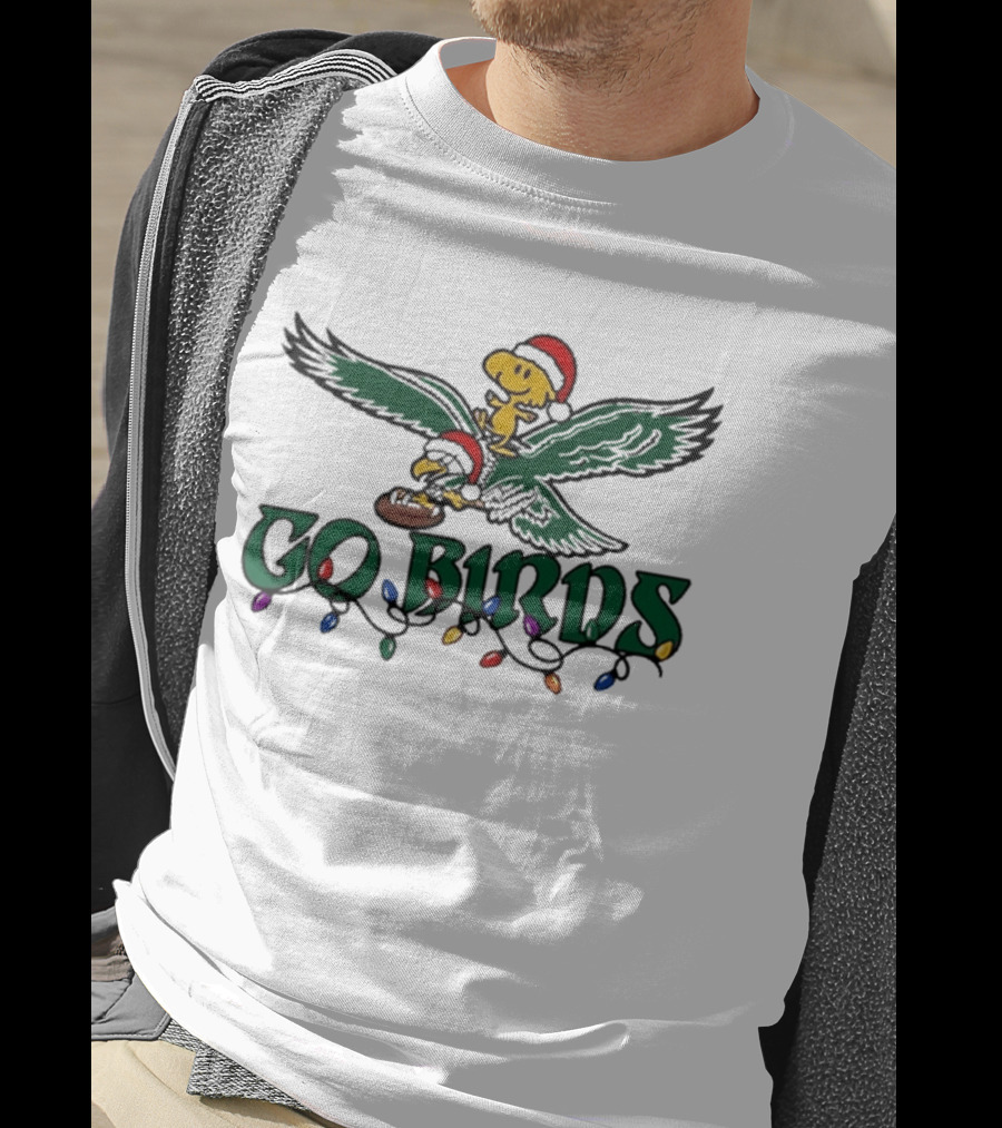 Snoopy And Woodstock Riding Philadelphia Eagles Christmas Go Birds T-Shirt