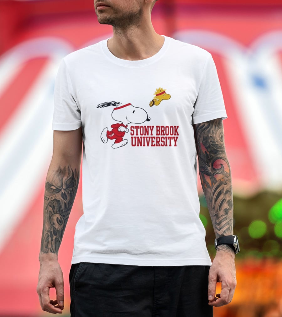 Snoopy And Woodstock Running Stony Brook University T-Shirt