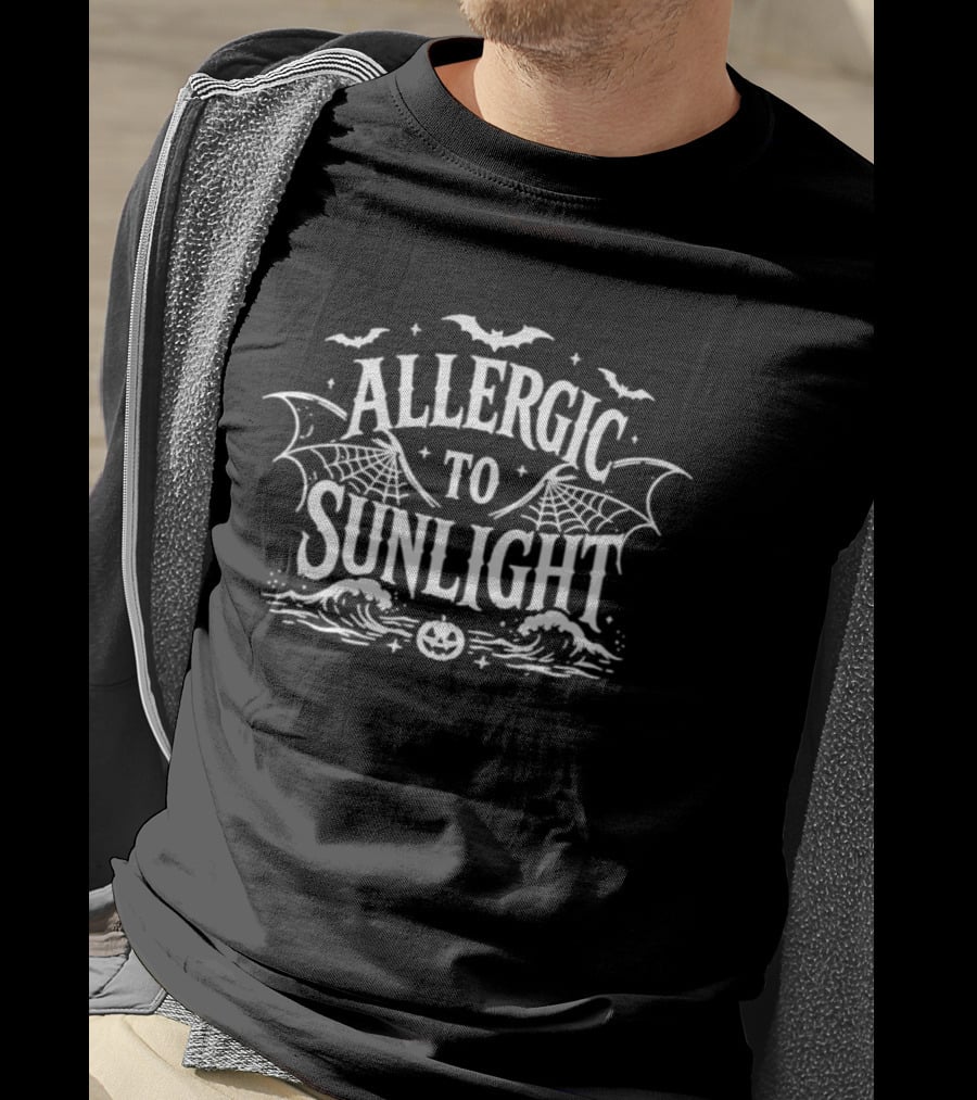 Allergic To Sunlight Vampire Bats Spooky Halloween 2026 Jack O'Lantern Cobwebs Gothic T-Shirt